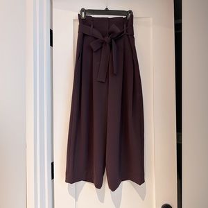 COS High Waisted Pleated Tie Belted Trousers in Eggplant